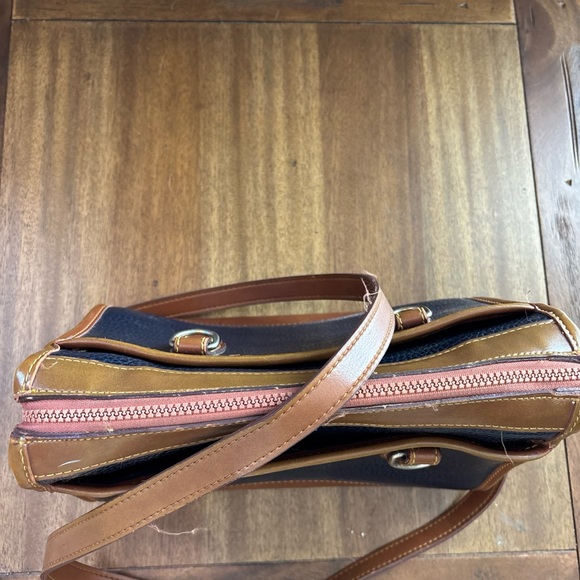 Navy Blue and Brown Leather Dooney and Bourke Crossbody Bag - Picture 4 of 12